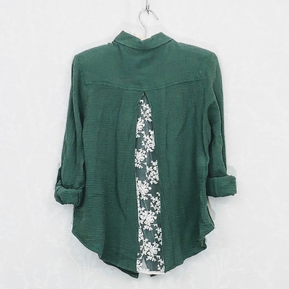 Blue Rain Button Down Shirt with Lace Back - Picture 1 of 8